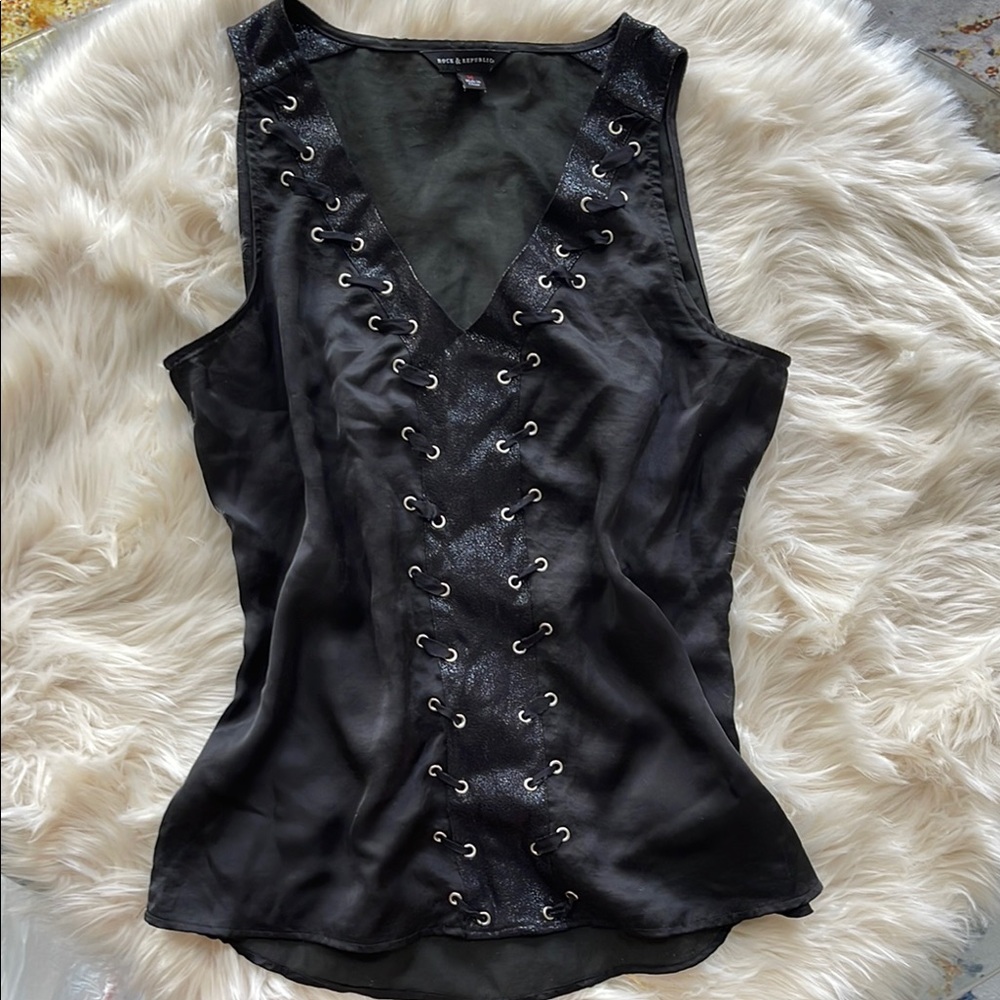 Black Lace-Up Women's Top
